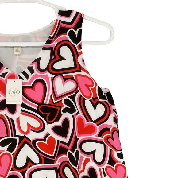 NWT Cato Top Size M Polyester Hearts Red Pink White Black Tank Top Valentines - Picture 5 of 10